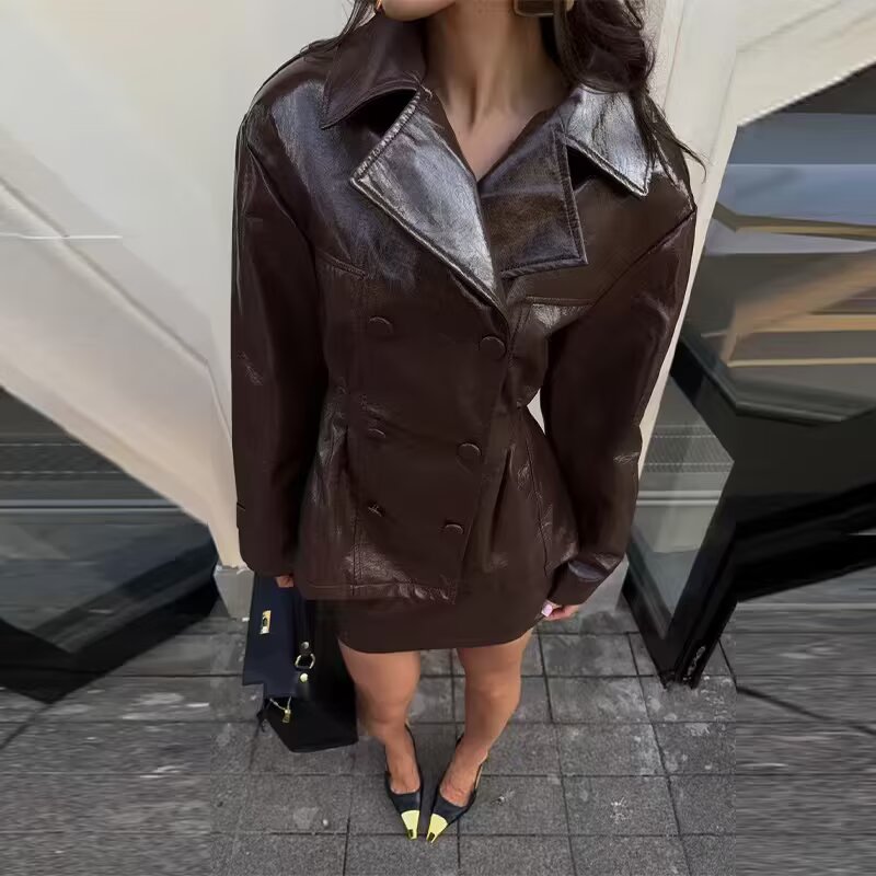 Fashionable Bright Leather Jac - Warm Winter Clothing review and price